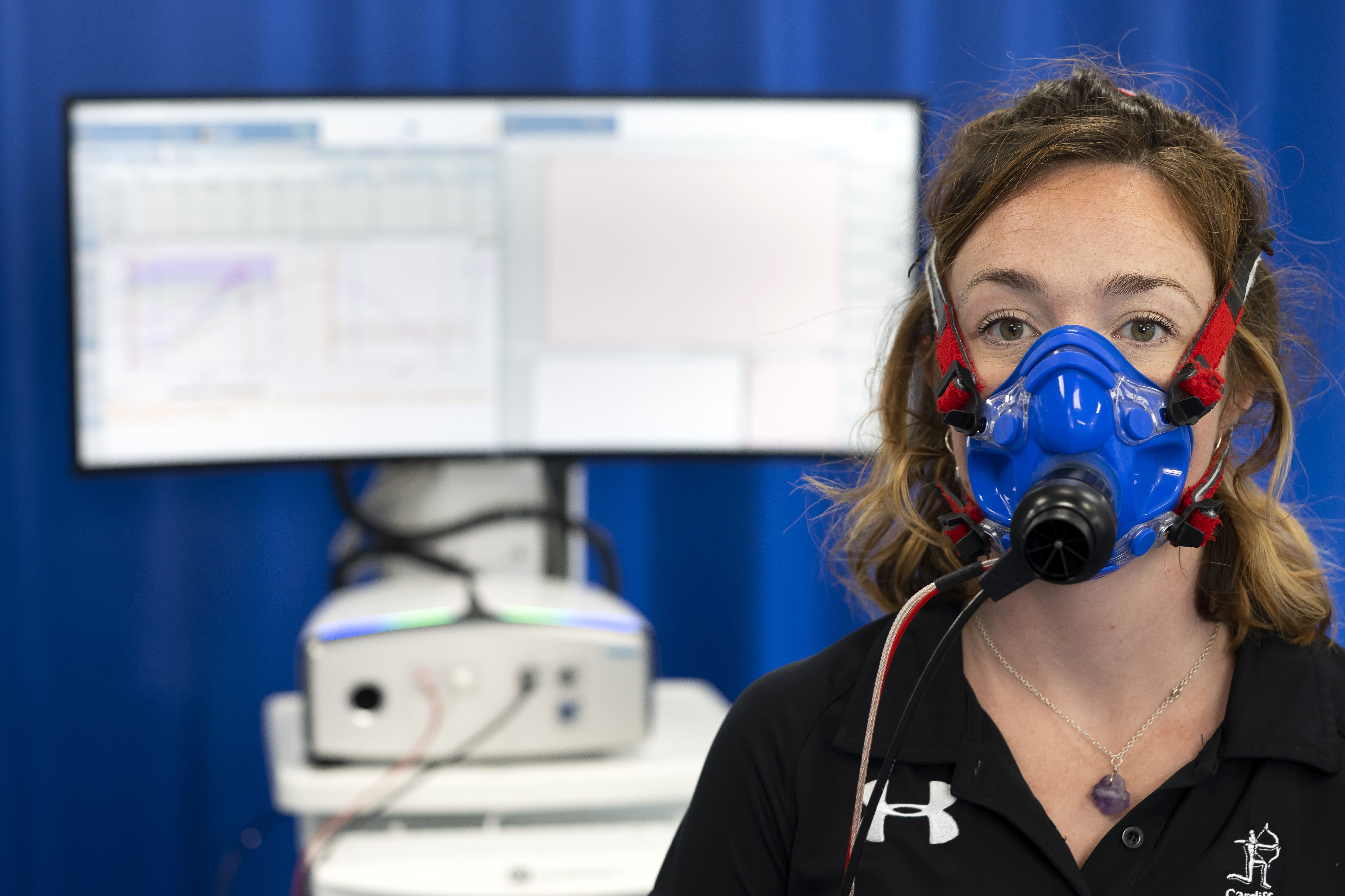 Woman wearing breathing equipment 