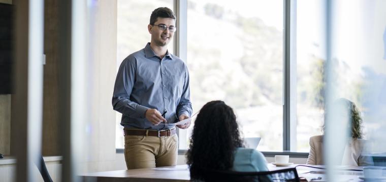 An entrepreneur pitching 