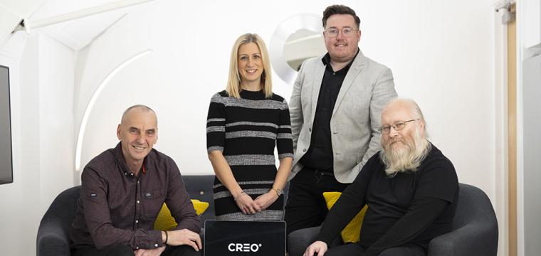 Creo Interactive 3 L-R Richard Ward MD, Nick Coakley Technical Director,  Kathryn Shaw Operations Director, Jordan Thorne Creative Director