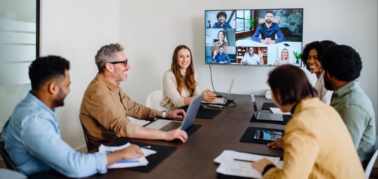 Teams meeting taking place in a meeting room