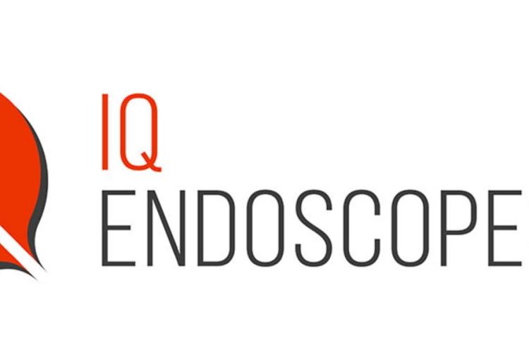 Llun sy'n dangos logo IQ Endoscopes. 