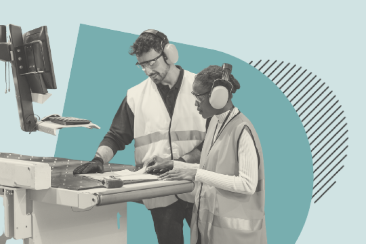 Two people working together 